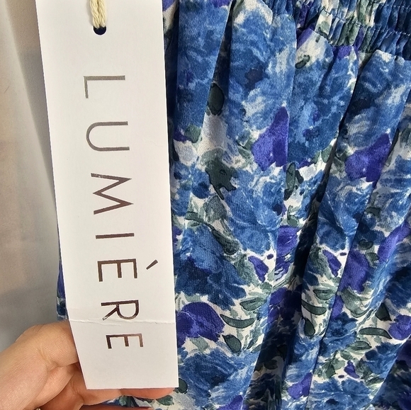 Lumiere Size Large Blue & Purple Floral Mini Dress with Statement Sleeves - Picture 6 of 8